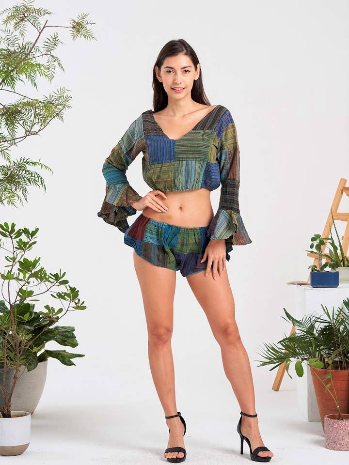 Multi-patch Long-sleeves Crop Tops (KT-1389) for wholesale by Kathmandu Imports