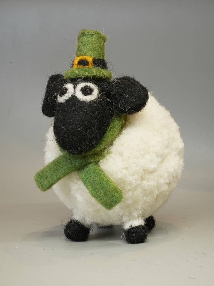Bridget The Irish Sheep - Wool Leprechaun White Pompom Sheep for wholesale by Pachamama Ltd
