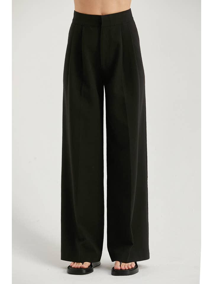 Black CP7613-2 - Shiloh Straight Leg Pleated Trousers for wholesale on Faire