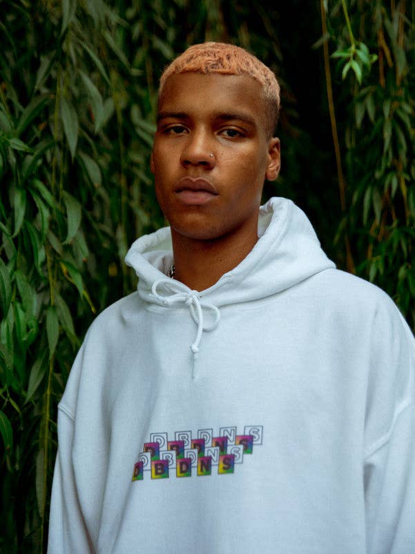 Hoodie in White with Square Geometric Logo Print for wholesale by Dream But Do Not Sleep