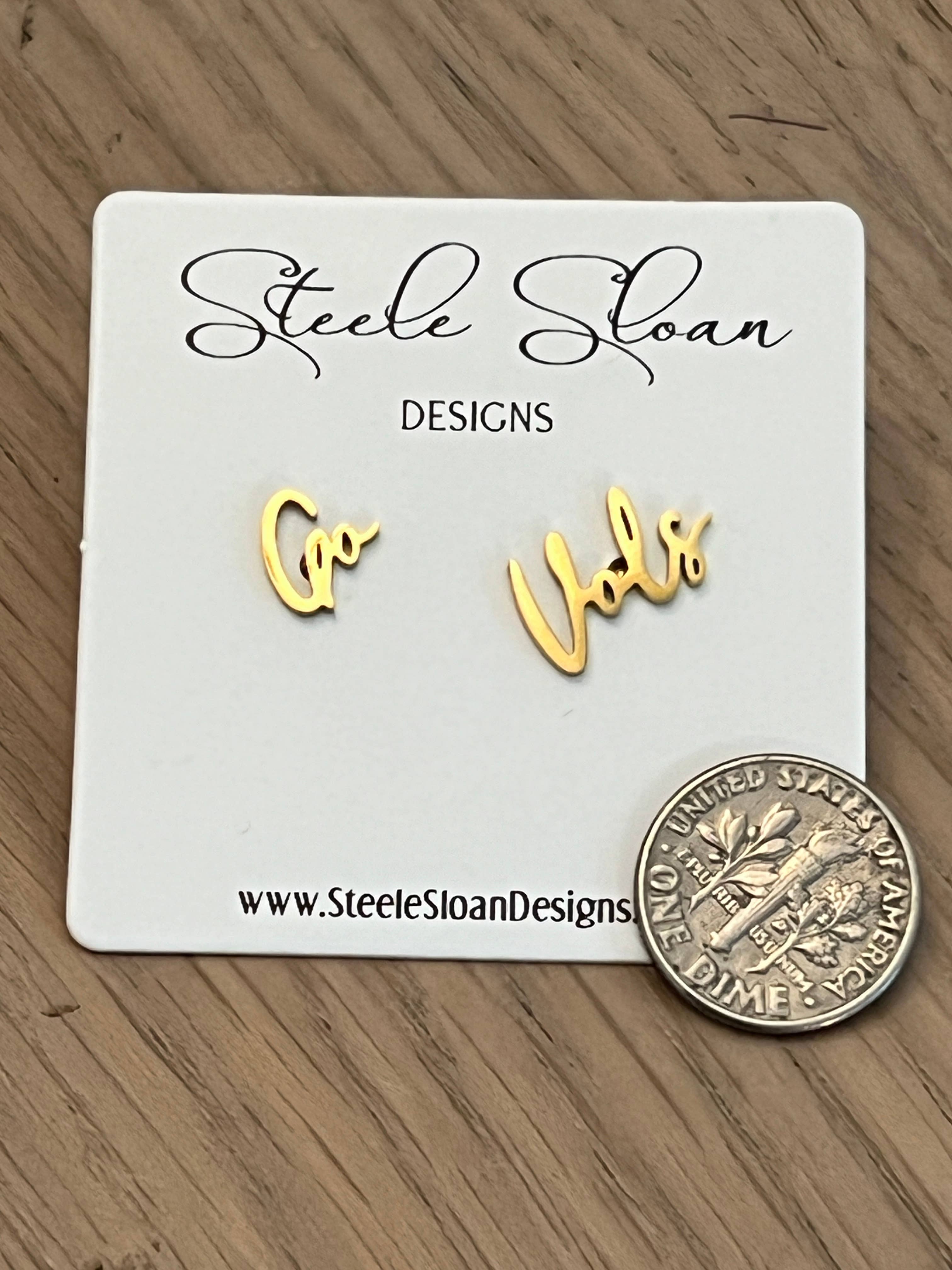 Steele Sloan Designs - Wholesale Stud/Post Earrings - Go Vols Cute Game Day Gold Stud Earrings, Tennessee Gameday6
