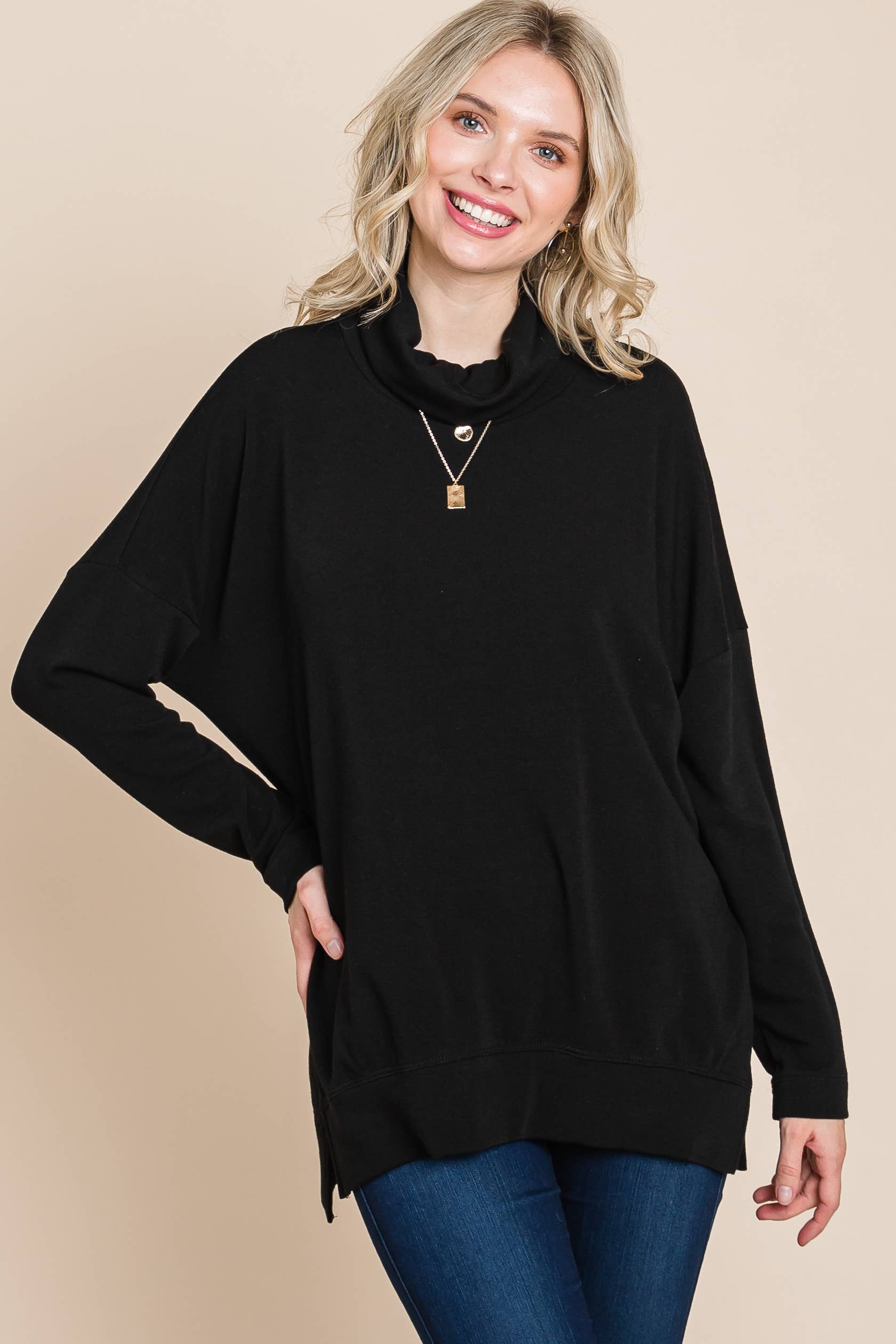 Emerald Collection - Venta al por mayor Sudadera - Mujer - ETK-8697 Jersey con cuello vuelto en dos tonos