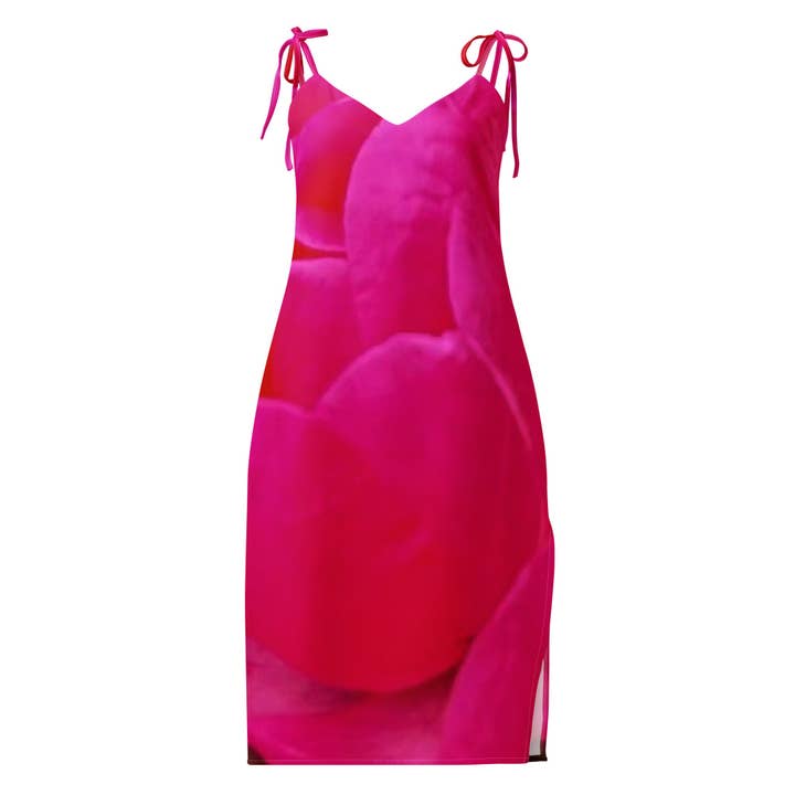 Vestido con tirantes de lazo y sujetador incorporado en rosa y rojo. para venta al por mayor de Jolly & Goode