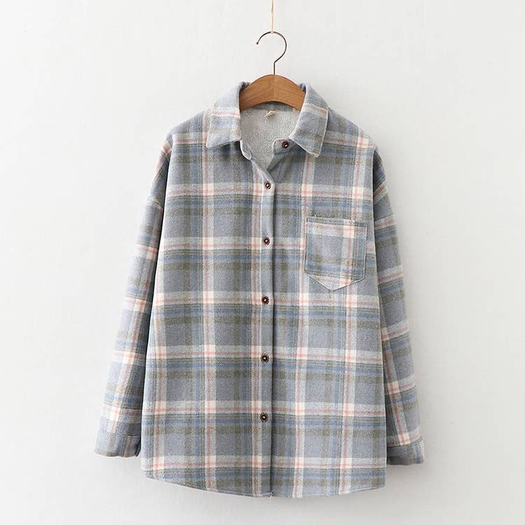 Rosa Clothing - Wholesale Shirt Jacket/Shacket - Women's - Plaid warm fleece lined button shirt jacket Shacket13