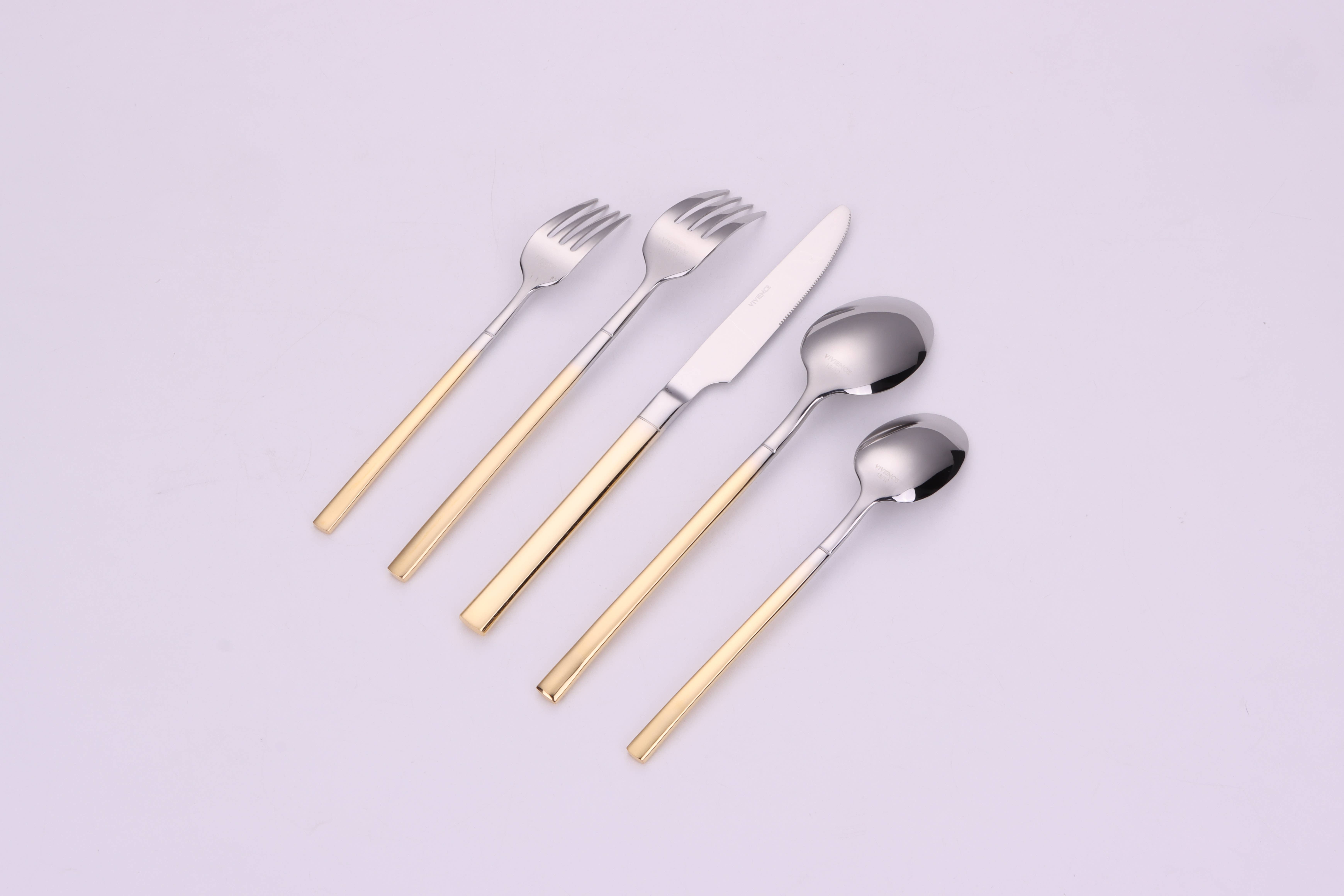 VIVIENCE - Wholesale Flatware Set - Simplicite 20 Pc Flatware with Gold Handles, Service for 414