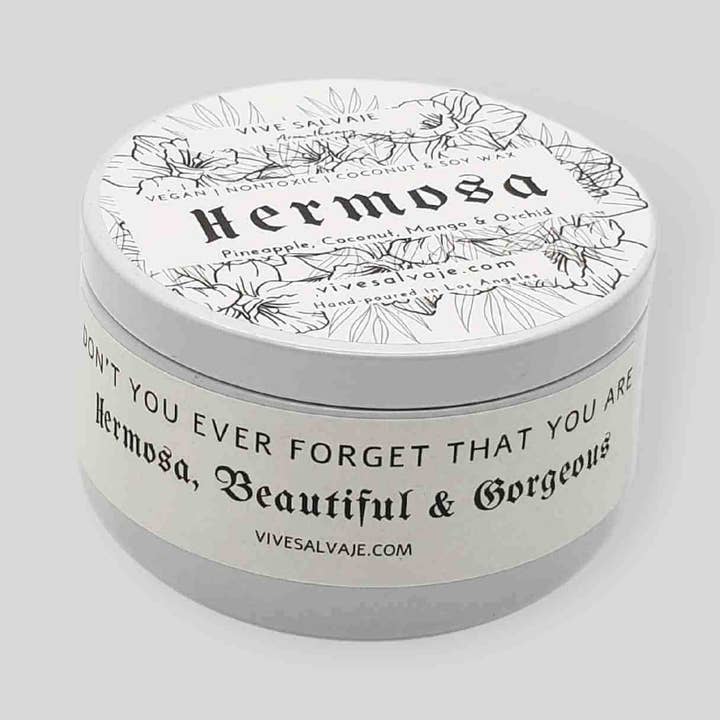 Hermosa Tin Candle for wholesale by Vive Salvaje Aromatherapy