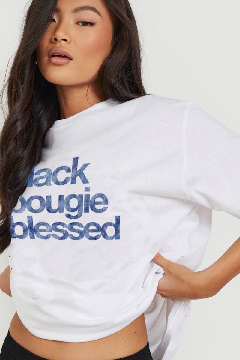 Nobrand - Wholesale Screen Printed T-Shirt - Women's - BLACK BOUGIE BLESSED GRAPHIC WOMENS T-SHIRT1