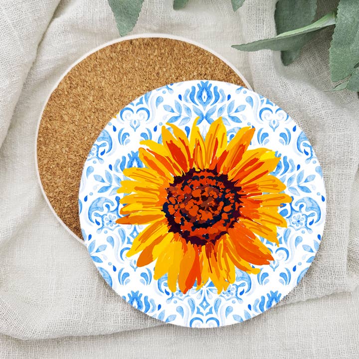 Damask Sunflower Print Coasters for wholesale by Inkwell Designers®