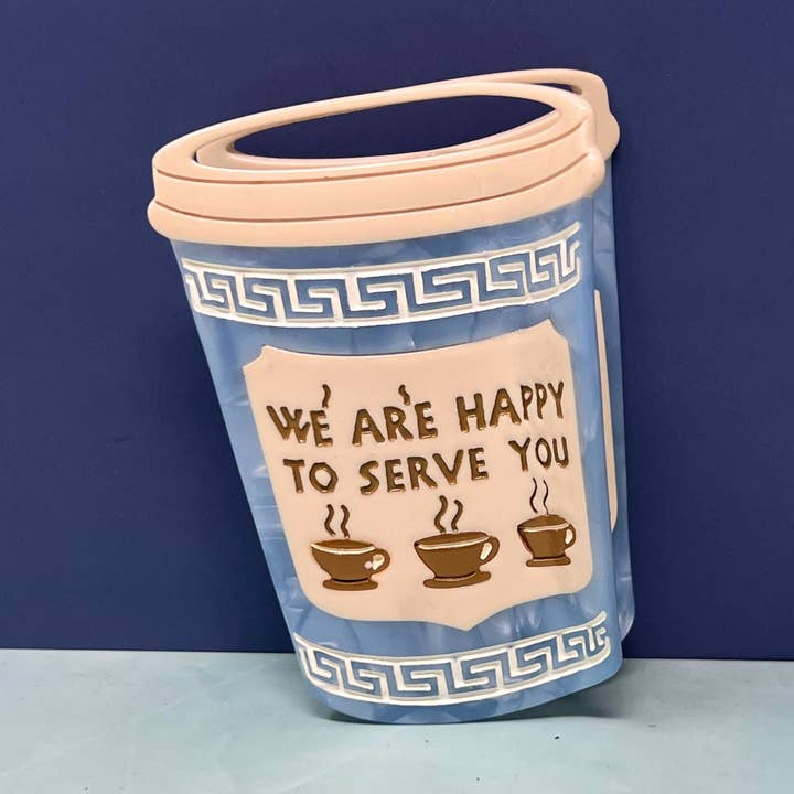 Garrafa de Cabelo em Forma de Copo de Café de NYC – Acessório Azul Inspirado em Diner Grego "We Are Happy to Serve You" por atacado de Rainbow Unicorn Birthday Surprise