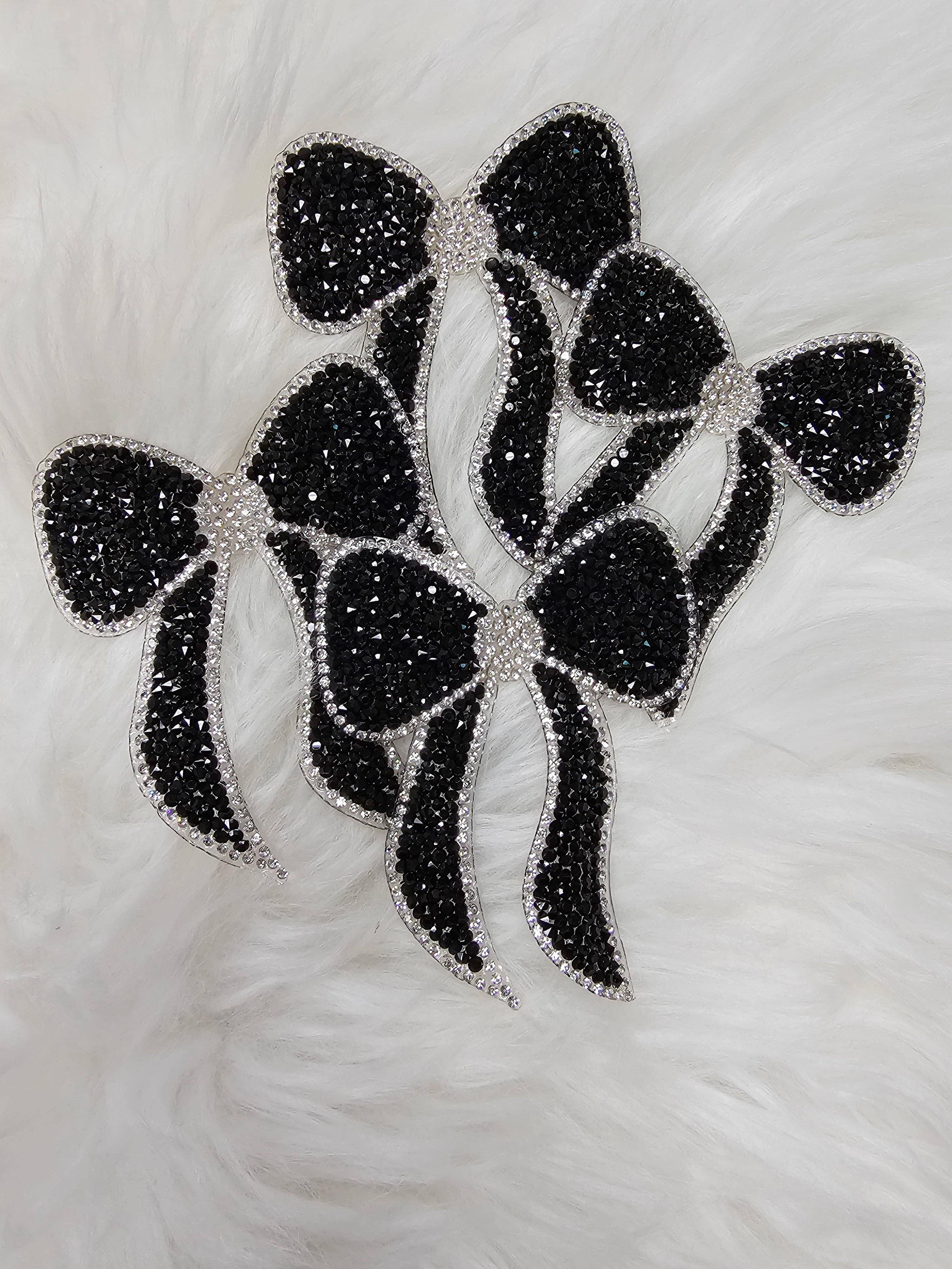 Scratch Decor - Wholesale Patch - Rhinestone Bow with Silver Outline and Black Iron-on Patch1