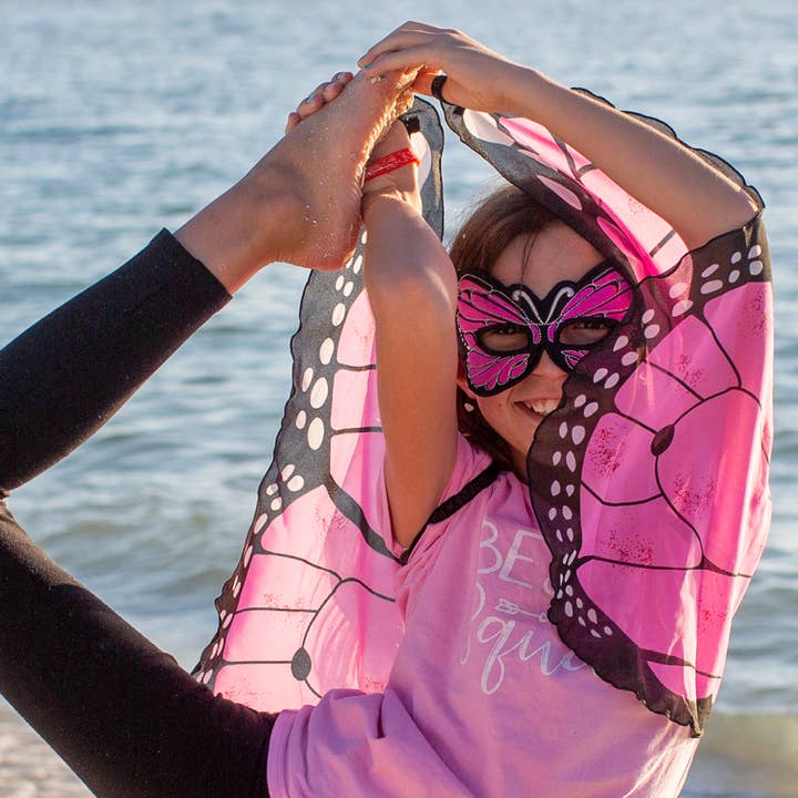 Pink Butterfly Wings + Mask (Kids Cape Costume Set) for wholesale by DREAMY DRESS-UPS®