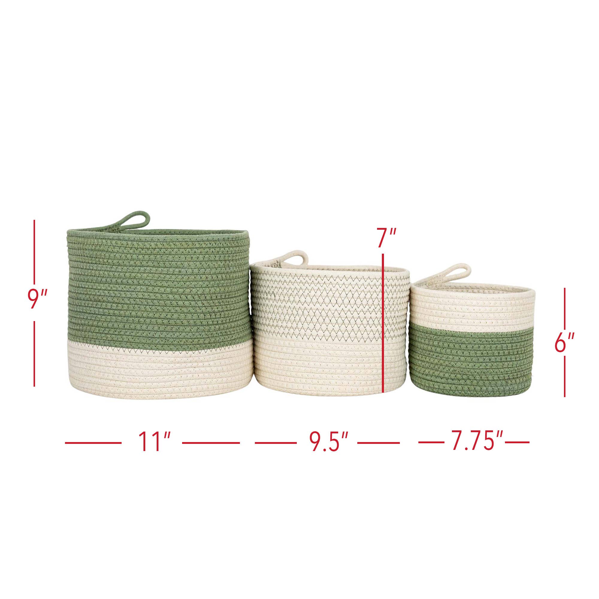 Foreside Home & Garden - Wholesale Basket - SALE - Polly Set 3 Color Block Baskets Green Cotton6