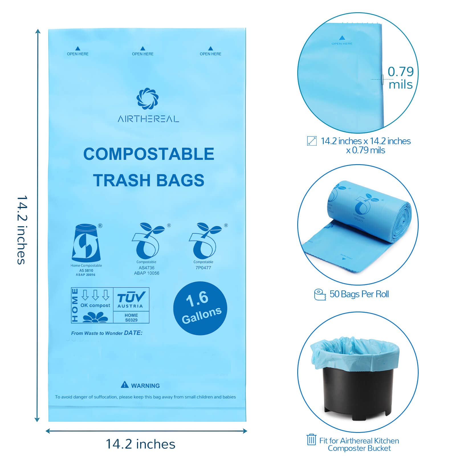 Airthereal - Wholesale Trashcan/Trash Bin - 1.6 Gallon Compostable Trash Bags2