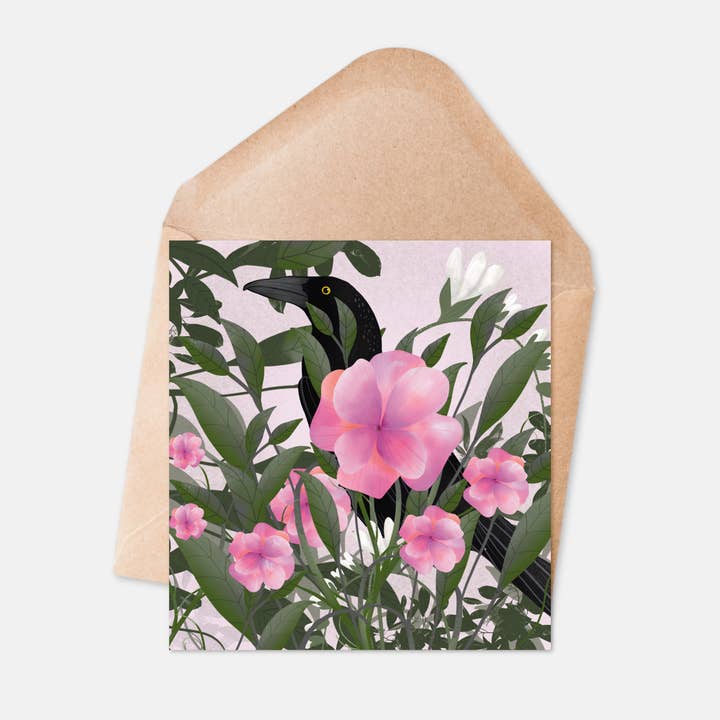Ilana Ewing Designs - Wholesale Everyday Greeting Card - Black Bird Square Greeting Card - Blank Inside