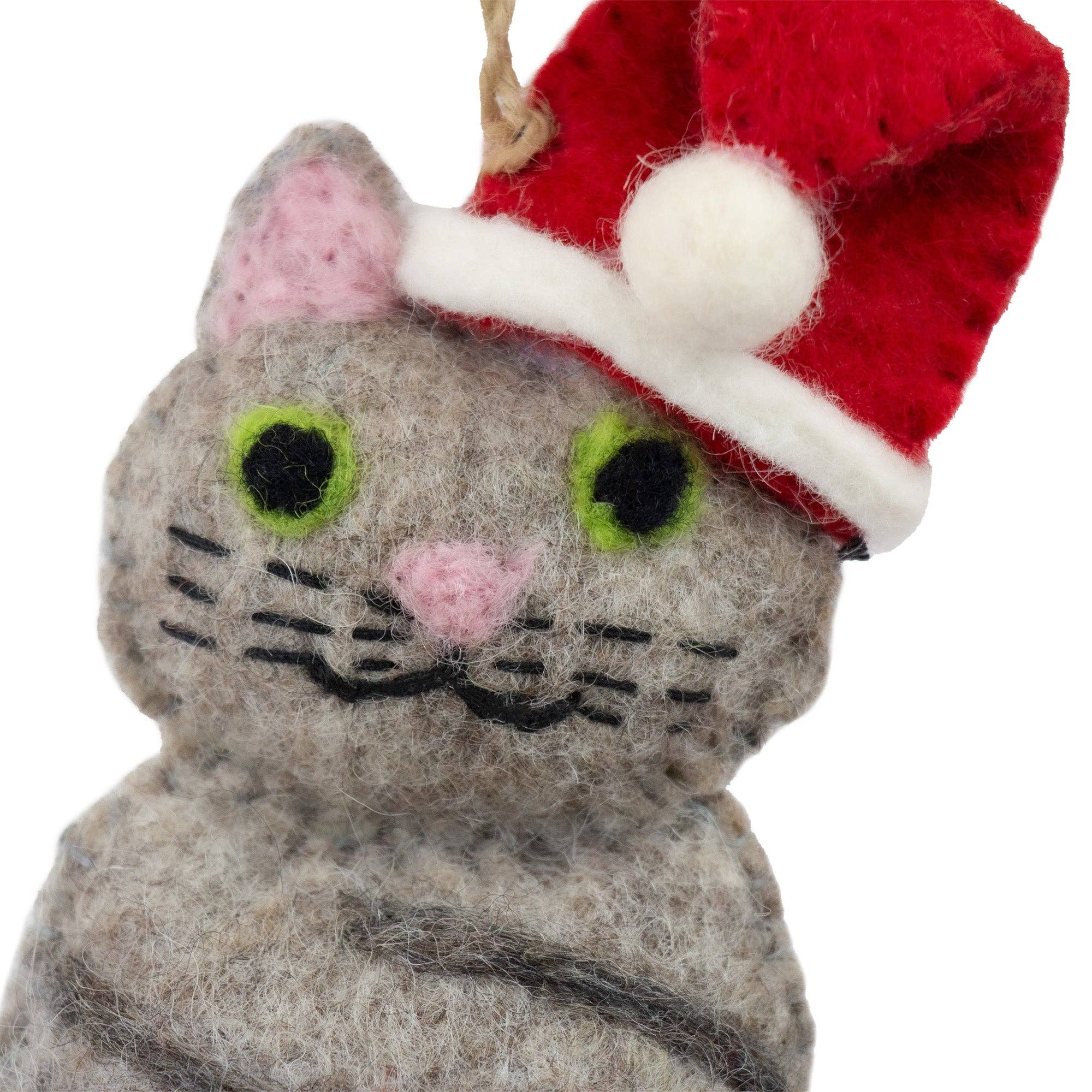Global Crafts - Wholesale Ornament - Grey Tabby Santa Cat Felt Ornament2
