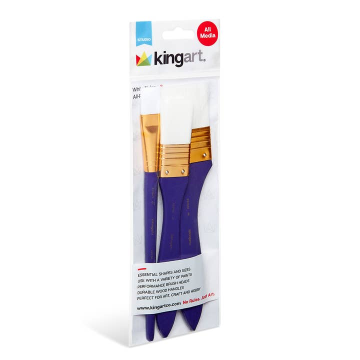 KINGART - Wholesale Paint/Wax Brush - Studio White Nylon Brush Set - 3 Pieces2