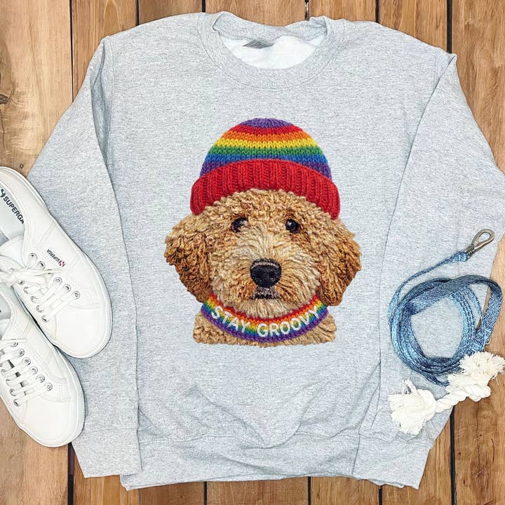 Groovy Goldendoodle Sweatshirt for wholesale by Puppy Jo