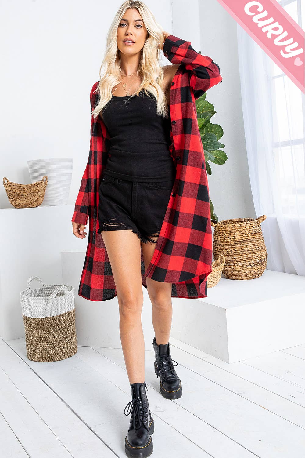 Sweet Lovely by Jen - Wholesale Button Down Shirt - Women's - SW2012PL  PLAID BUTTON UP LONG SHIRT4