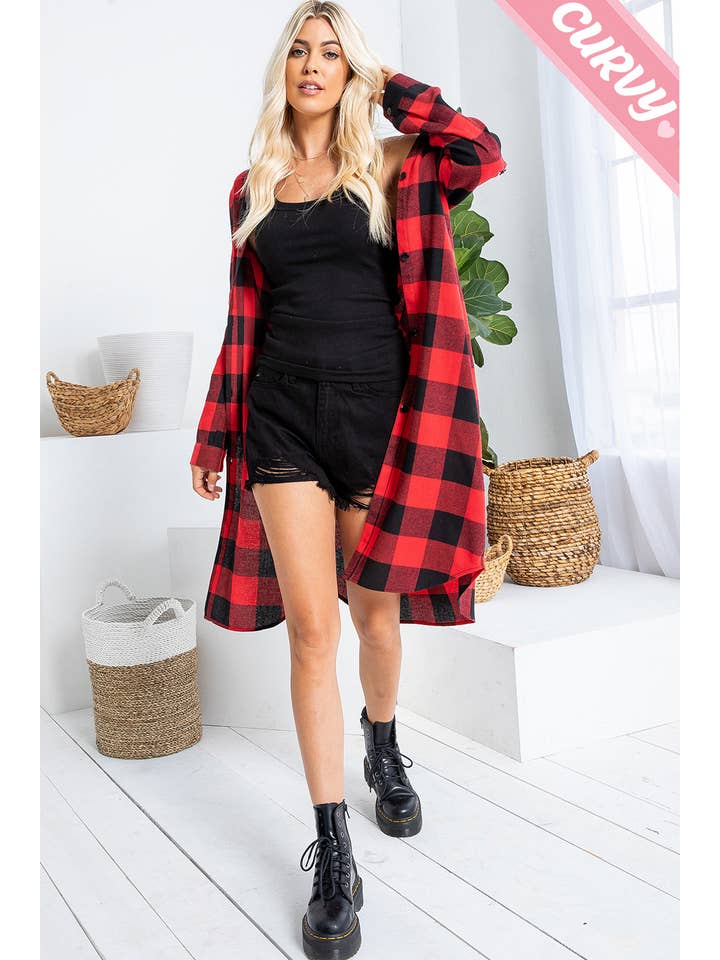 Sweet Lovely by Jen - Wholesale Button Down Shirt - Women's - SW2012PL PLAID BUTTON UP LONG SHIRT4