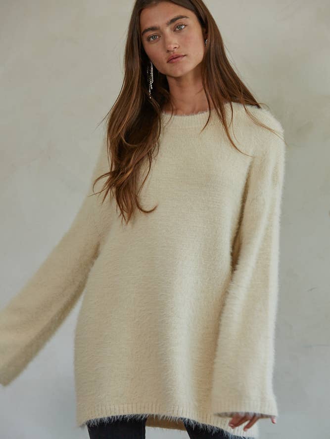 By Together - Wholesale Knit Sweater - Women's - W1606 | Knit Sweater Cotton Acrylic Nylon Fuzzy Pullover