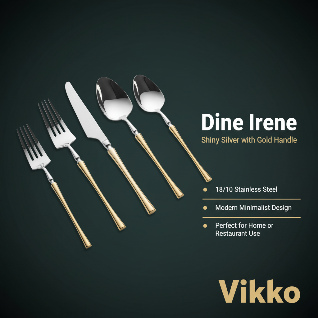 Kadra Kitchenware – wholesale Cutlery set – Vikko - Dine, Irene, Shiny Silver with Gold Handle, 18/103