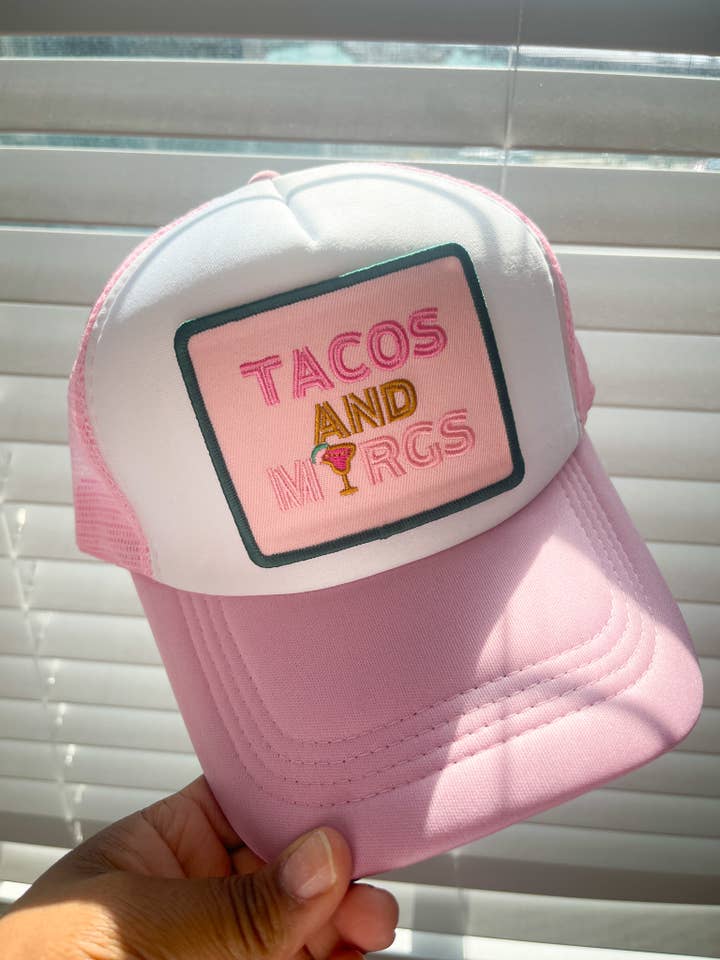 Tacos und Margs Pinker Trucker-Hut für den Großhandel von Ngenuity Design Co.
