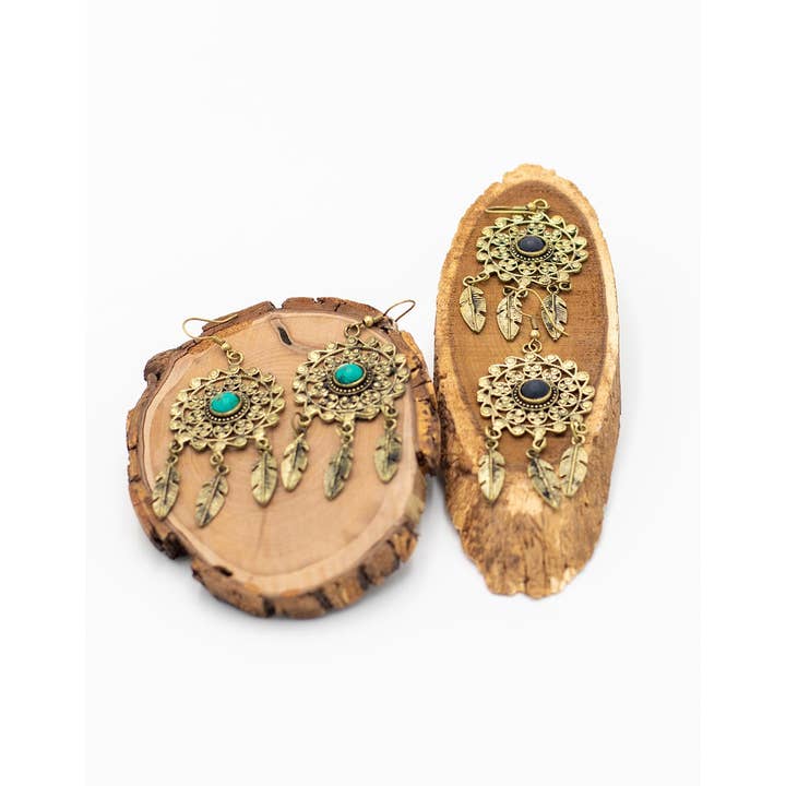 Kimago Look - Wholesale Dangle Earrings - Handmade brass earrings with mineral stone and design