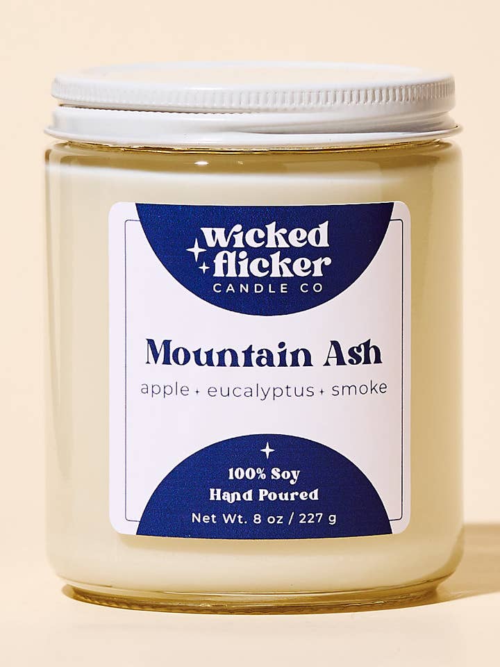 Mountain Ash 8oz Soy Candle for wholesale by Wicked Flicker Candle Co.