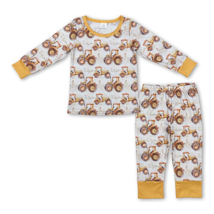 Long sleeves tractor farm kids boys fall pajamas for wholesale by Yawoo Garments