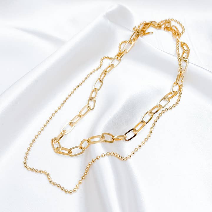 'Tallulah' guld Chunky dobbelt lag halskæde for engroshandel hos Luluh Lane