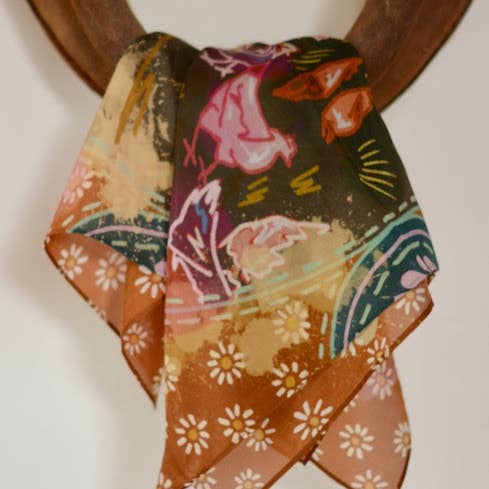 Tirzah Lane Art - Wholesale Scarf - Women's - Morning Ranch Chores Silk Western Cowgirl Wild Rag Scarf