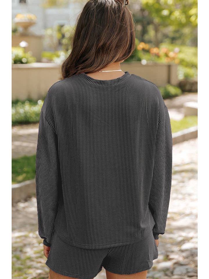 Gray Sequin Bow Mardi Gras Graphic Corded Pajamas Set | S-2XL for wholesale on Faire1