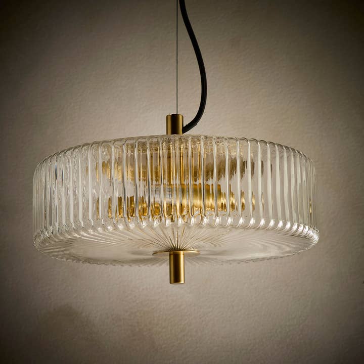 K LIVING - Wholesale Accent/Desk Lamp - 2 Light Clear Ribbed Glass Collection including Table lamp, Floor Lamp or Ceiling Pendant in a Brass finish8