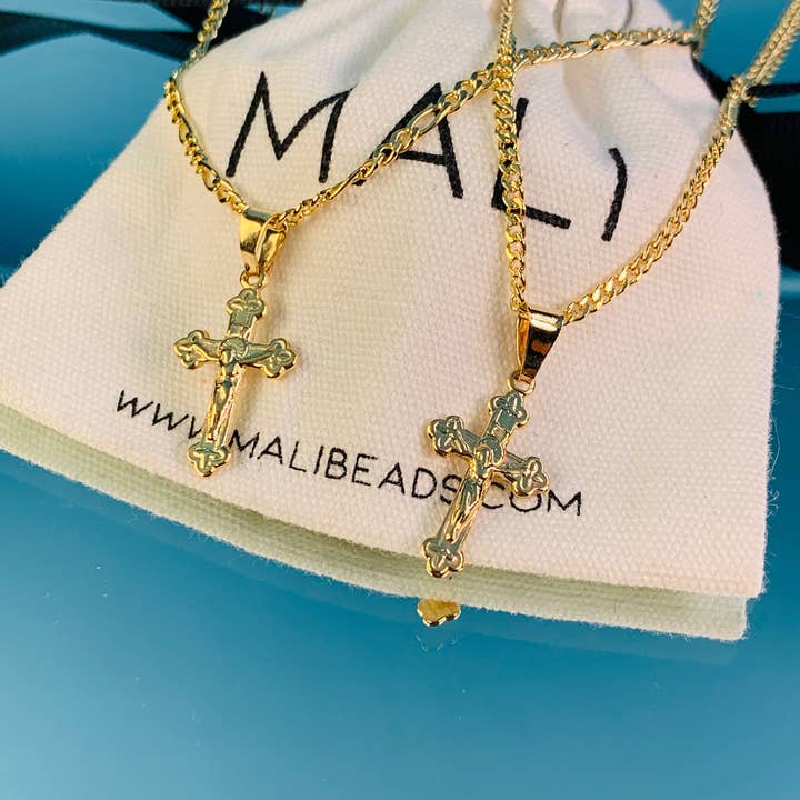 Mali Beads – wholesale Halsband - Barn – 18k småbarn pojke kors halsband, Figaro kedja, Barn smycken