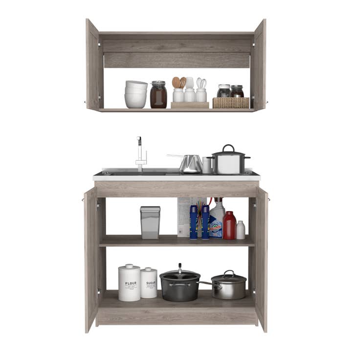 Treevol Furniture - Wholesale Cabinet - Zeus Cabinet Set, Two Shelves, Light Grey Finish