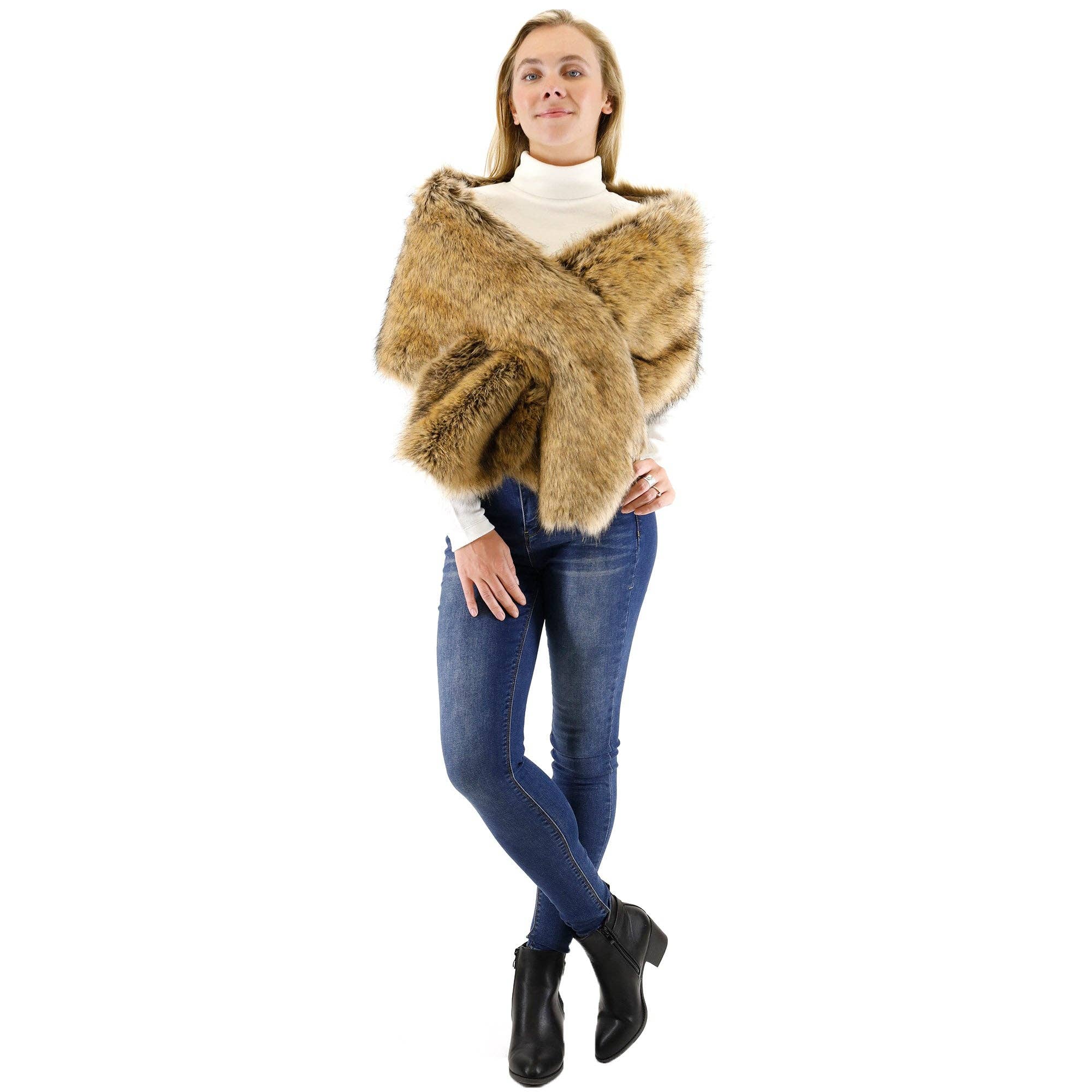 TAPA fashion - Wholesale Fur/Faux Fur Coat - Women's - Faux Fur Shawl Wide P373 (3PC)19