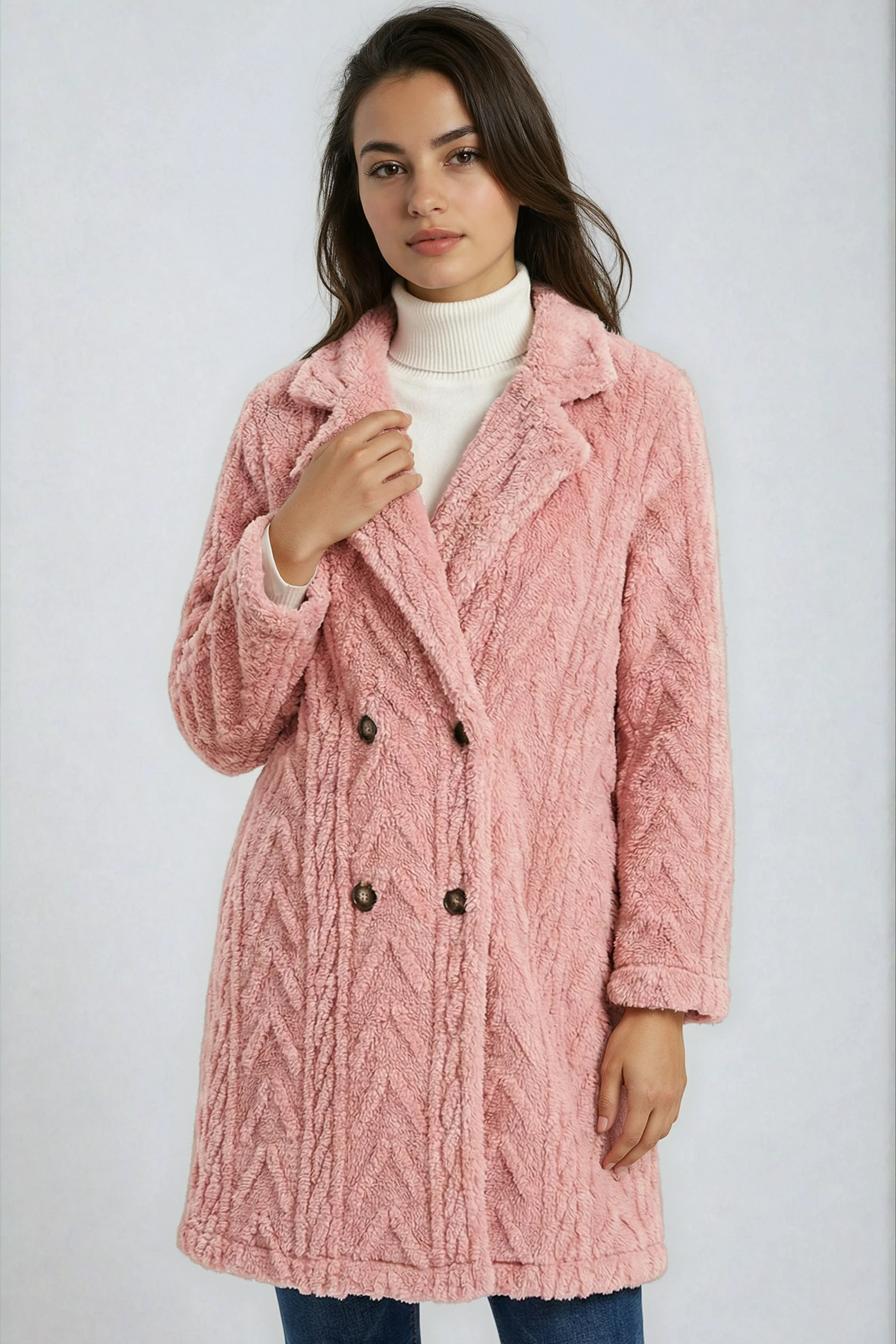 Miss Sparkling - Wholesale Fur/Faux Fur Coat - Women's - Houndstooth Pattern  Fleece Coat7