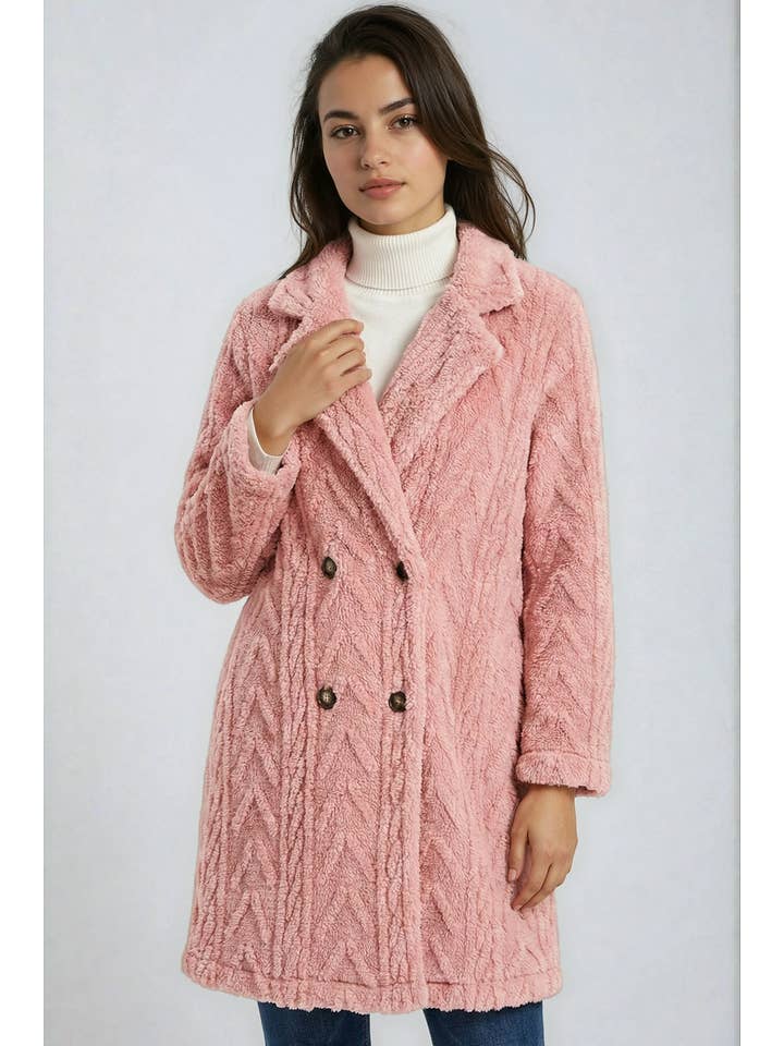 Miss Sparkling - Wholesale Fur/Faux Fur Coat - Women's - Houndstooth Pattern Fleece Coat7