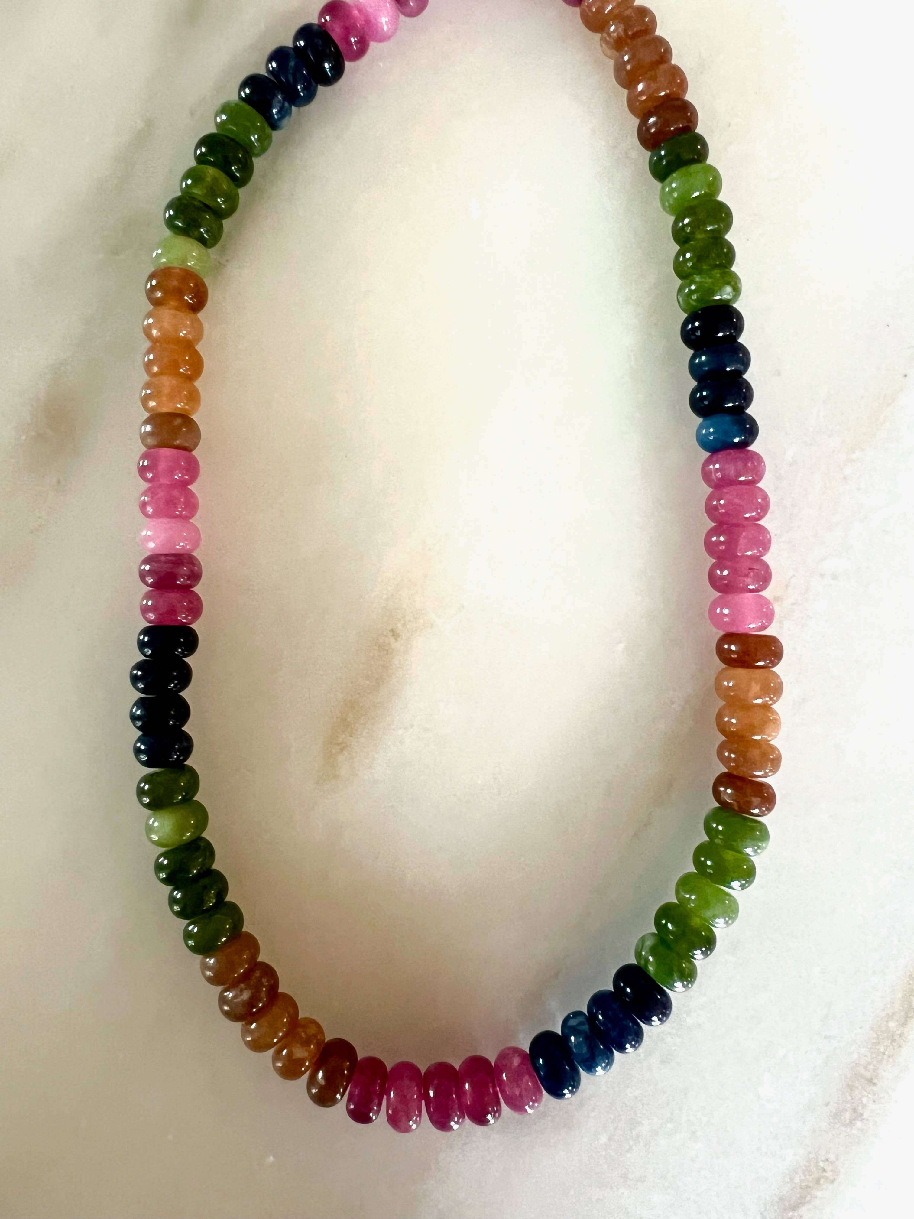 Sonya Renee Jewelry - Wholesale Beaded/Pearl Necklace - Lilly Gemstone Bead Necklace multi-color 8mm opals jade 63