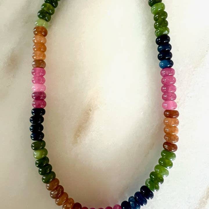 Sonya Renee Jewelry - Wholesale Beaded/Pearl Necklace - Lilly Gemstone Bead Necklace multi-color 8mm opals jade 63