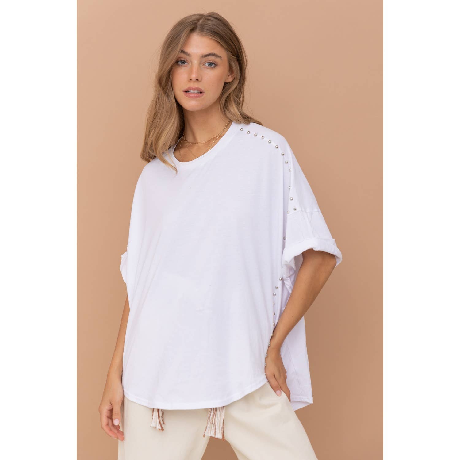 Apolline - Wholesale Tunic - Women's - STUDDED OVER SIZED HIGH LOW T SHIRT3