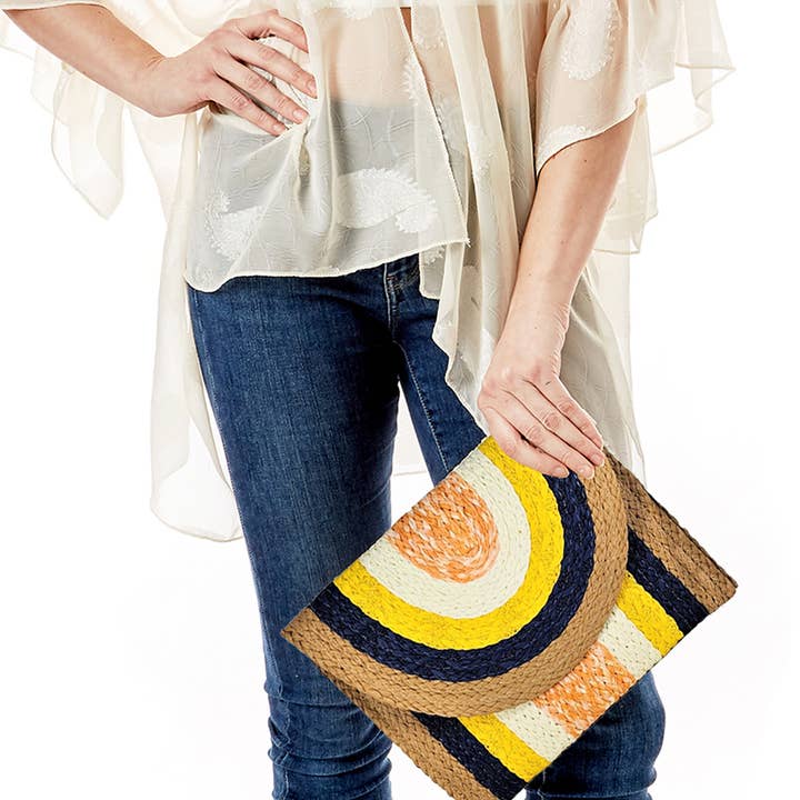 YLW Multicolored Straw Clutch Crossbody Bag for wholesale on Faire