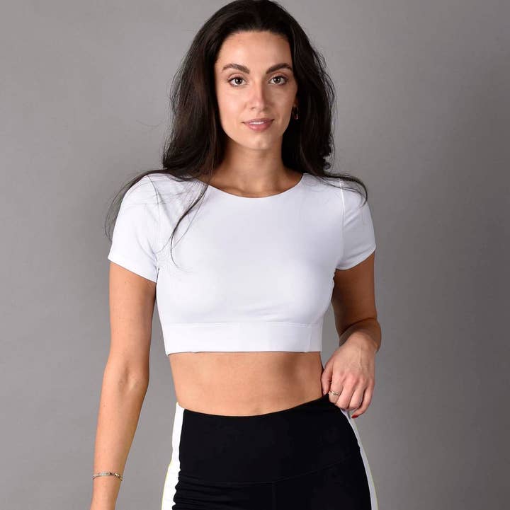 Wear Love More LLC - Wholesale Activewear Set - Women's - Audrey Short Sleeve Reversible Bra in White