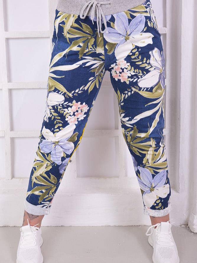 Cotton Tropical Floral Print Drawstring Trousers for wholesale by Wholesale shopping