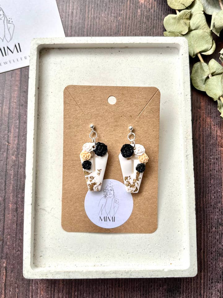 Ivory Flower Coffin Earrings for wholesale by Mimi Handcrafted