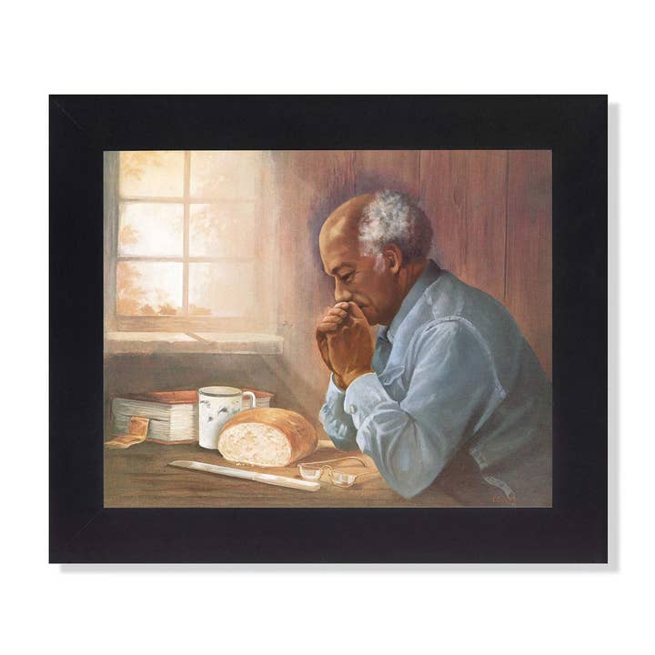 African American Black Daily Bread Man Praying #2 Grace Religious Wall Picture Framed Art Print for wholesale by Unlimited Potential LLC