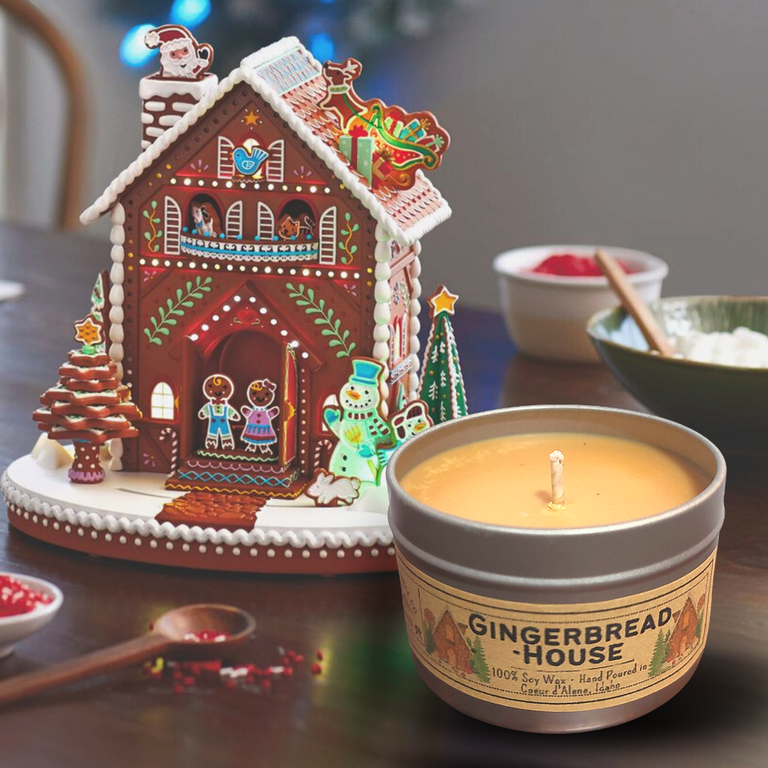 Wanderlust Folk - Wholesale Jar/Filled Candle - Gingerbread House | Winter Christmas | Soy Wax Candles | USA0