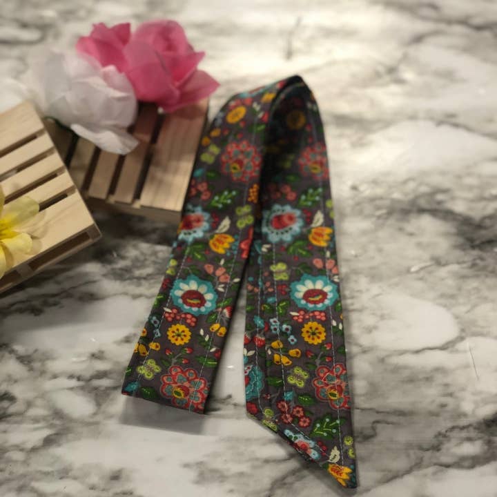 Gray Floral Head Scarf for wholesale by MadeBySusannah
