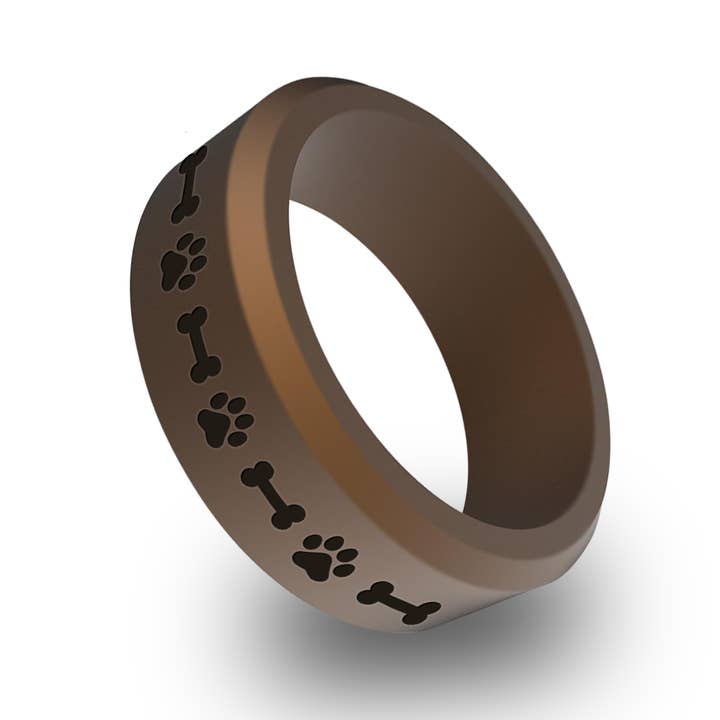 Dog Paw and Bone Silicone Beveled Ring, Wedding Ring for wholesale by Wildfire Ring