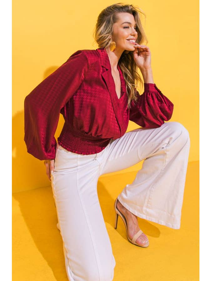 RED A jacquard satin top-IT11768 for wholesale on Faire